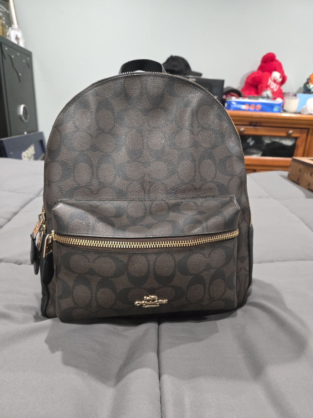 Coach Signature Brown And Black Backpack Purse
